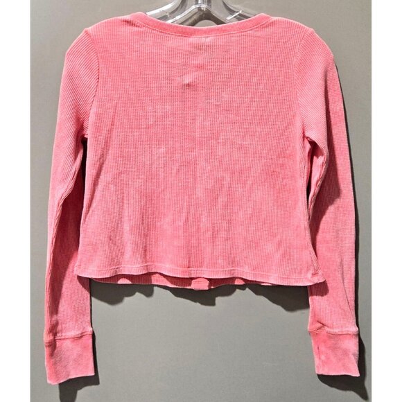 Art Class Girls' Coral Red Waffle Knit Full Snap Front LS Shirt - Picture 3 of 7